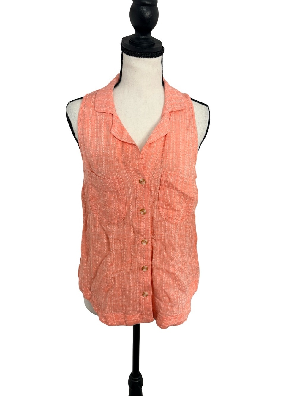 Maeve by Anthropologie Coral Linen Blend Sleeveless Button Front Blouse Size 8